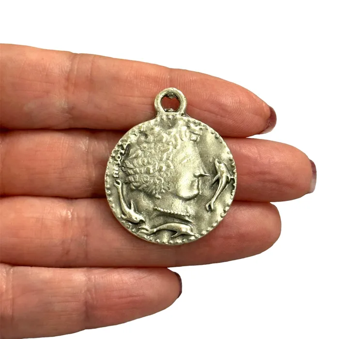 Necklaces Peppy Beads Antique Silver Plated Ancient Greek Coin Pendant