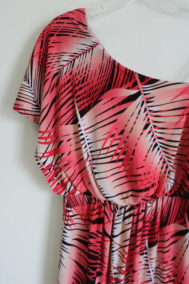 Necklaces Sweet Storm Sweet Storm Pink Black Tropical One Shoulder Dress S