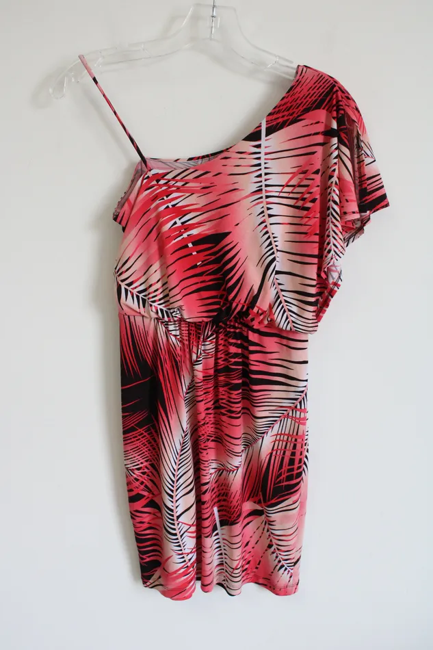 Necklaces Sweet Storm Sweet Storm Pink Black Tropical One Shoulder Dress S