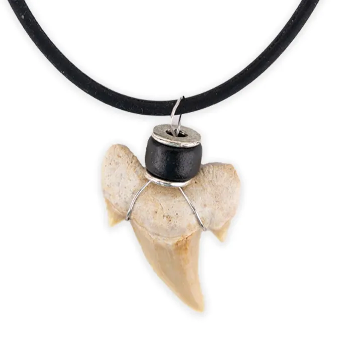 Necklaces VLCRAFTS Shark Tooth with Black Ceramic Bead Necklace