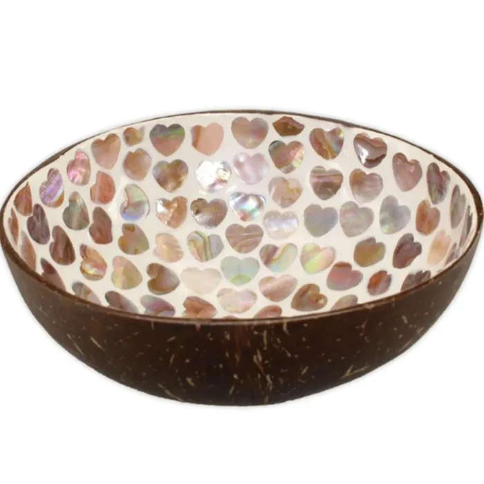 Necklaces WORLDBUYERS Mother of Pearl Mosaic Hearts Coconut Bowl