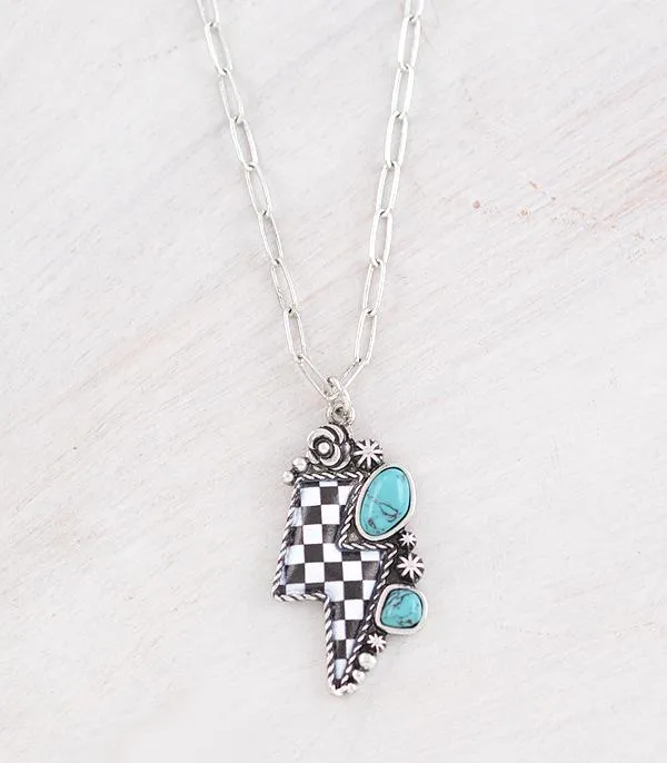 Necklaces YKT WESTERN CHECKERED LIGHTNING BOLT NECKLACE