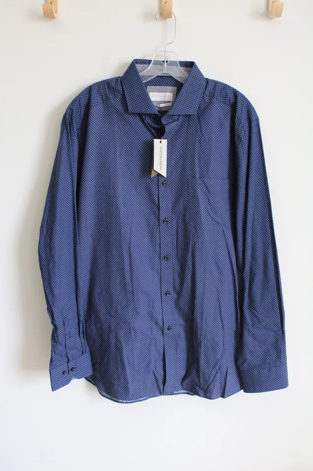 NEW Johnston Murphy Blue Patterned Button Down Shirt XL Johnston Murphy Rings
