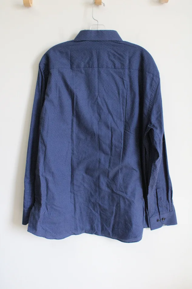 NEW Johnston Murphy Blue Patterned Button Down Shirt XL Johnston Murphy Rings