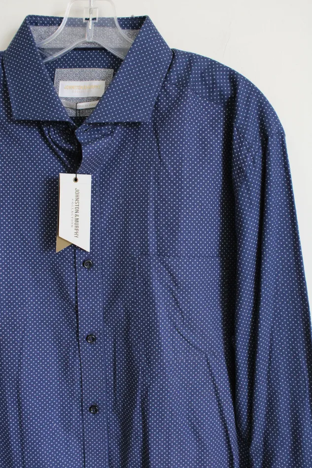 NEW Johnston Murphy Blue Patterned Button Down Shirt XL Johnston Murphy Rings