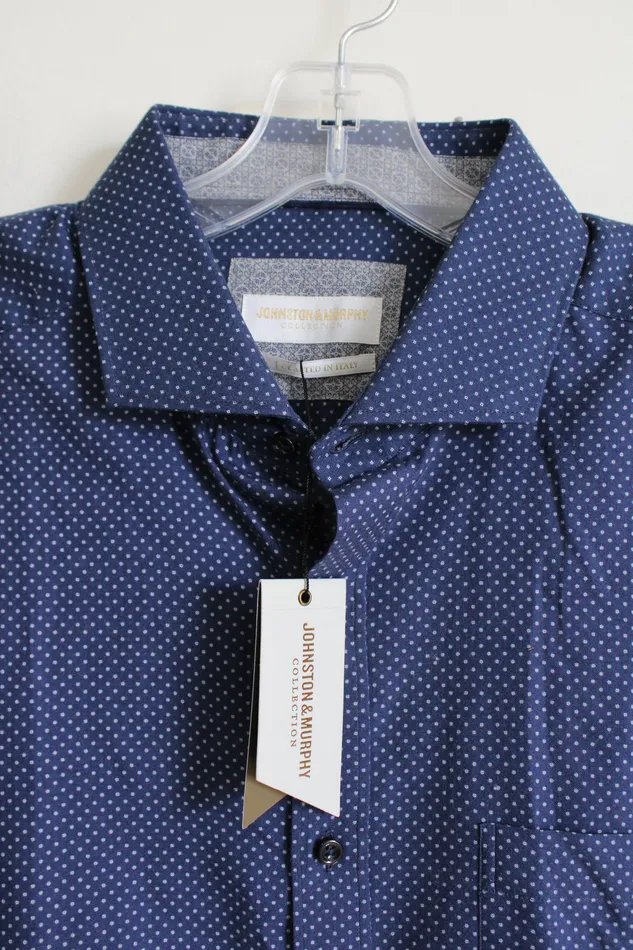 NEW Johnston Murphy Blue Patterned Button Down Shirt XL Johnston Murphy Rings