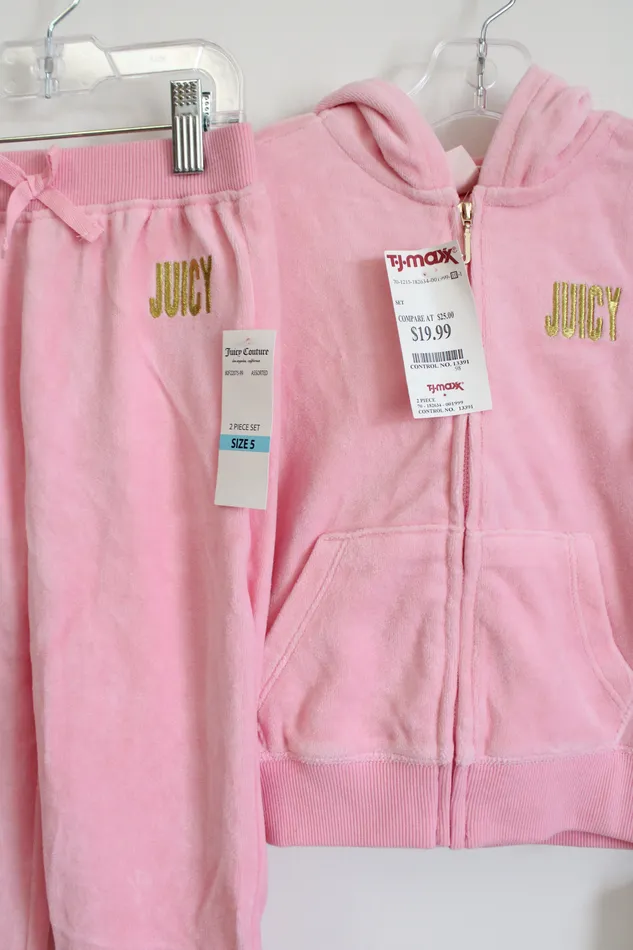 NEW Juicy Couture Pink Velvet 2 Piece Jacket Pants Set Youth 5 Juicy Couture Earrings