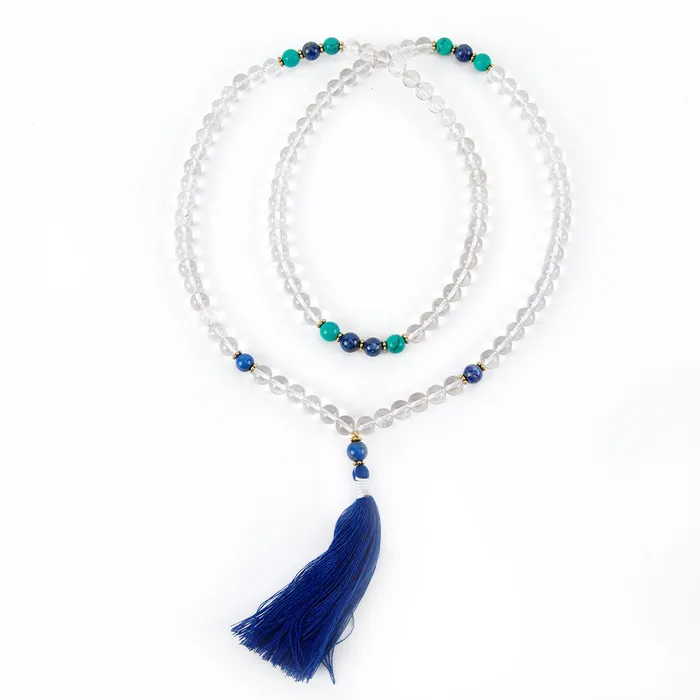 Nirvana Mala Necklaces 108 Bead Crystal Mala with Turquoise Lapis