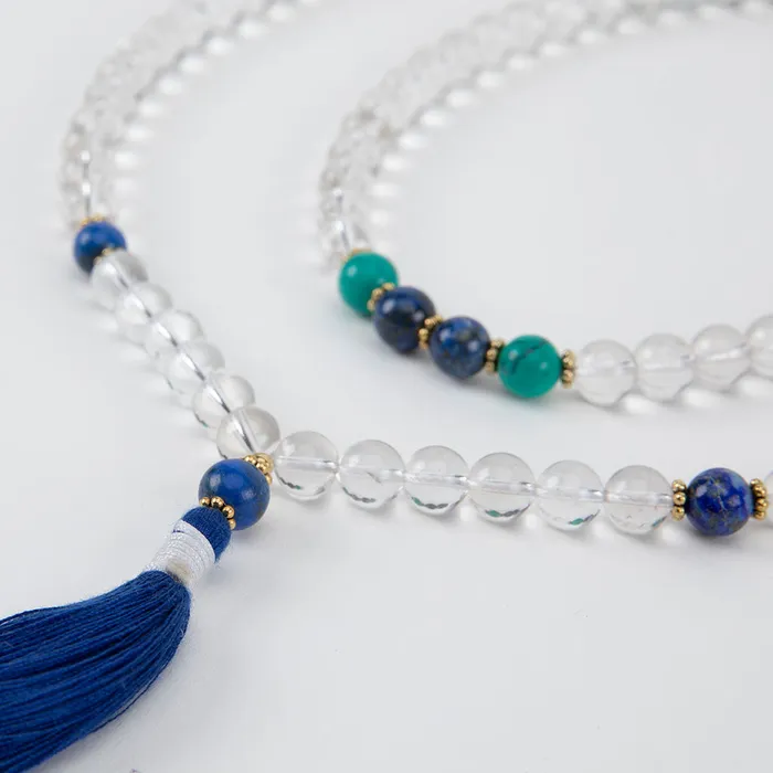 Nirvana Mala Necklaces 108 Bead Crystal Mala with Turquoise Lapis