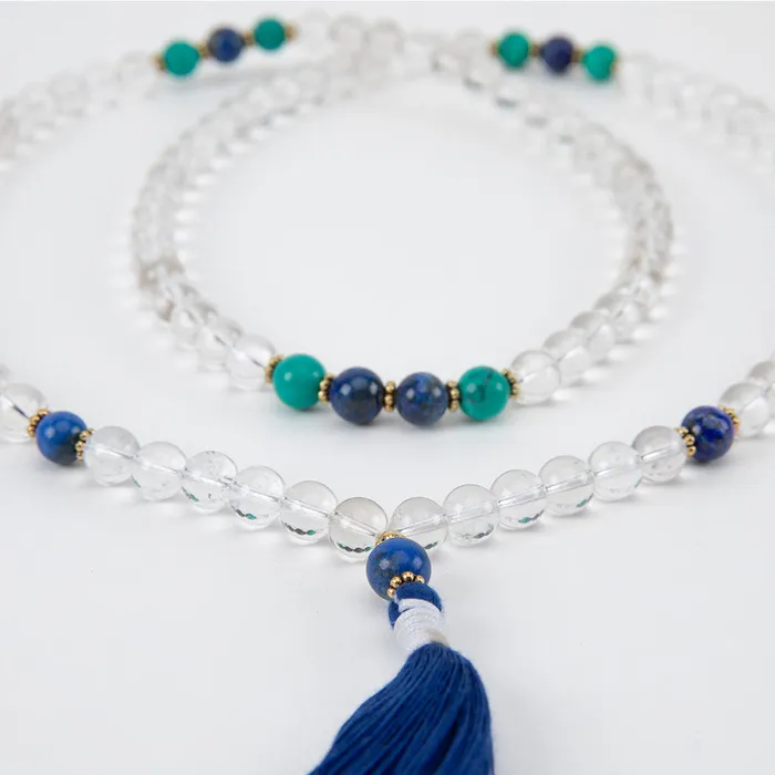 Nirvana Mala Necklaces 108 Bead Crystal Mala with Turquoise Lapis