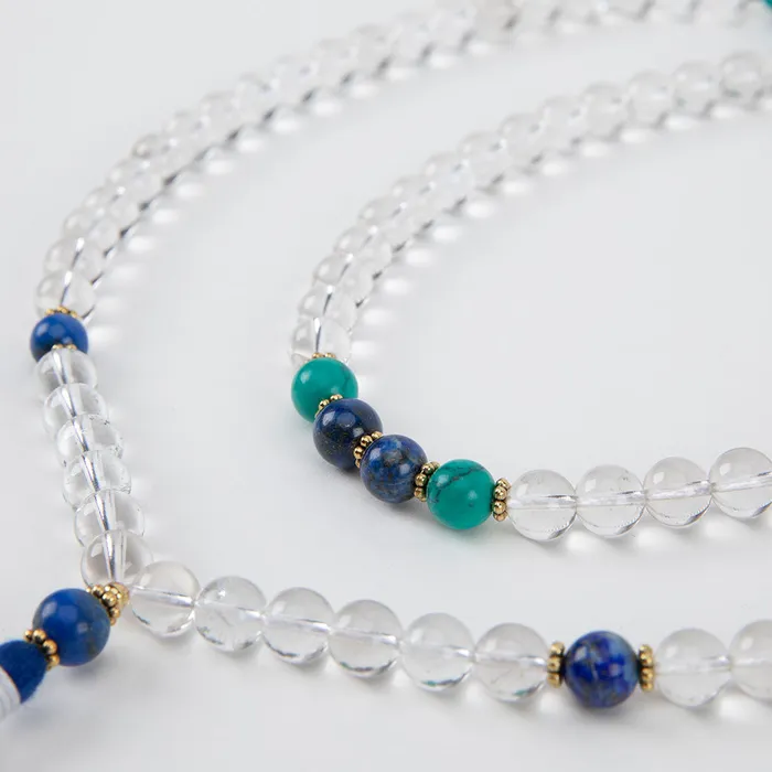 Nirvana Mala Necklaces 108 Bead Crystal Mala with Turquoise Lapis
