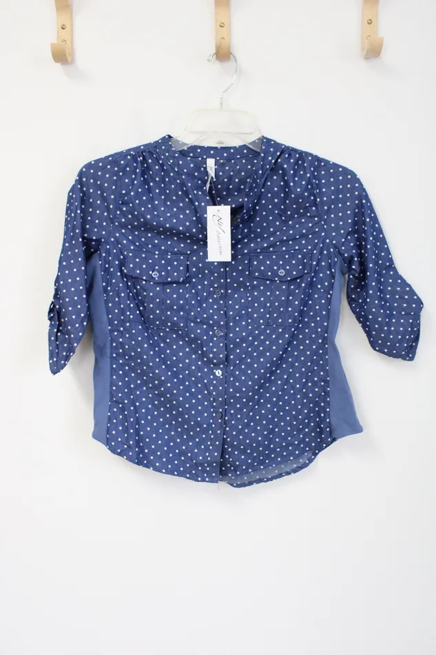 NY Collection Rings NEW NY Collection Blue Polka Dot Button Down Shirt M Petite NY Collection Rings NEW NY Collection Blue Polka Dot Button Down Shirt M Petite