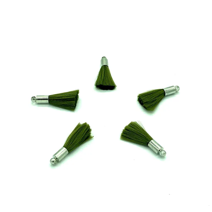 Olive Green Mini Silk Tassels with Rhodium Plated Caps 5 Tassels in a pack Peppy Beads Earrings Olive Green Mini Silk Tassels with Rhodium Plated Caps 5 Tassels in a pack Peppy Beads Earrings