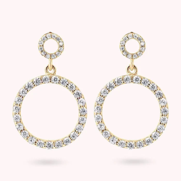 Orecchini Pendenti Golden Doppio Cerchio Graduato con Pav in Cubic Zirconia Bronzallure Earrings Orecchini Pendenti Golden Doppio Cerchio Graduato con Pav in Cubic Zirconia Bronzallure Earrings