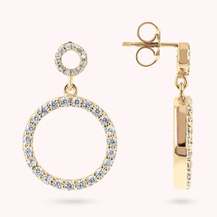 Orecchini Pendenti Golden Doppio Cerchio Graduato con Pav in Cubic Zirconia Bronzallure Earrings