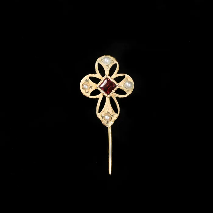 OTC Victorian 10K Yellow Gold Garnet Stick Pin Earrings