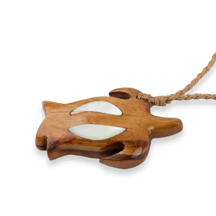 PACIFICOCEANCOL Necklaces Koa Honu Sea Turtle with Mother of PearI Inlay Necklace