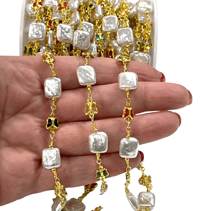 Pearly Rosary Chain 24Kt Gold Plated Rosary Chain Peppy Beads Necklaces