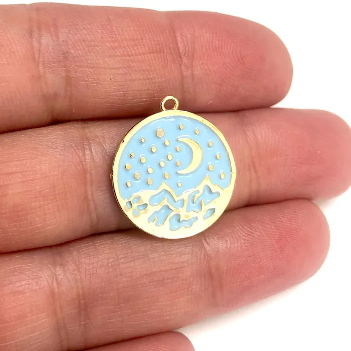 Peppy Beads 24Kt Gold Plated Baby Blue Enamelled Moon Stars Pendant Necklaces