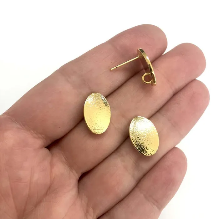 Peppy Beads 24Kt Gold Plated Brass Oval Stud Earrings 2 pcs in a pack Earrings