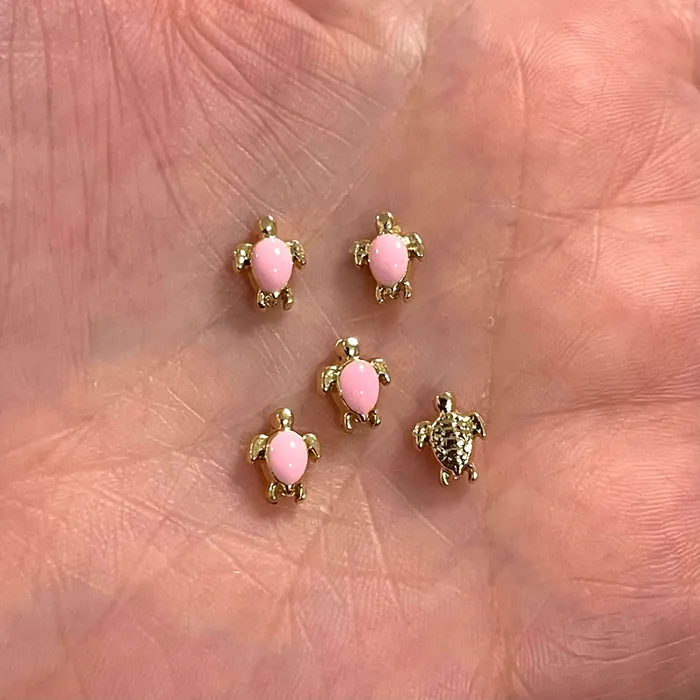 Peppy Beads 24Kt Gold Plated Pink Enamelled Brass Turtle Spacer Charms Gold Turtle Charms Earrings Peppy Beads 24Kt Gold Plated Pink Enamelled Brass Turtle Spacer Charms Gold Turtle Charms Earrings