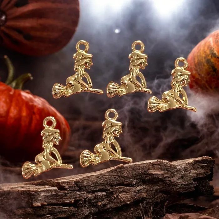 Peppy Beads 24Kt Gold Plated Witch on a Broomstick Charms Halloween Collection 5 pcs in a pack Earrings Peppy Beads 24Kt Gold Plated Witch on a Broomstick Charms Halloween Collection 5 pcs in a pack Earrings