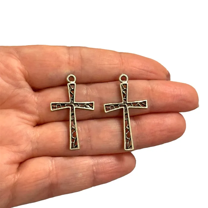 Peppy Beads Antique Silver Plated Cross Crucifix Pendants 2 pcs in a pack Earrings Peppy Beads Antique Silver Plated Cross Crucifix Pendants 2 pcs in a pack Earrings
