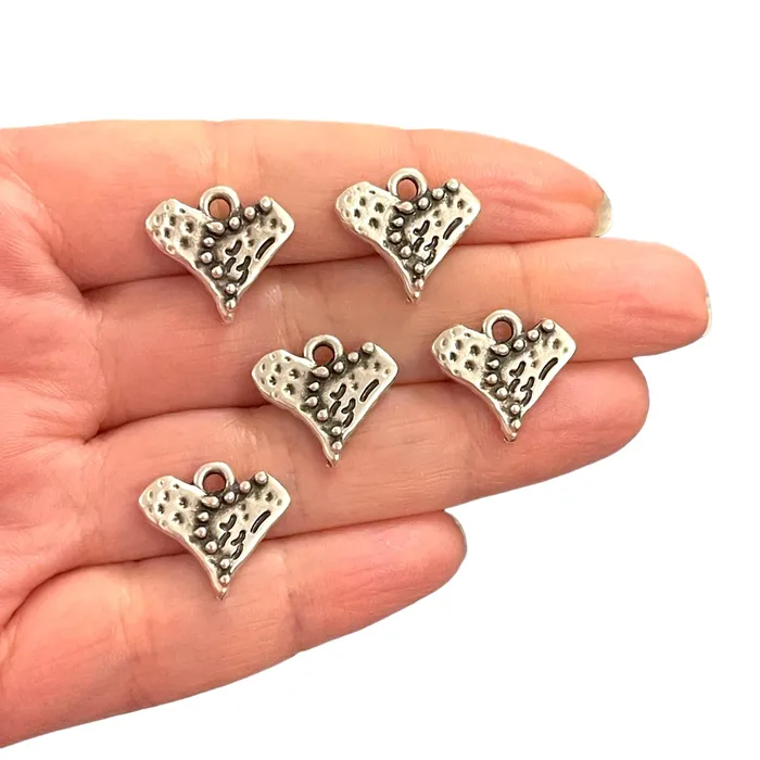 Peppy Beads Antique Silver Plated Heart Charms 5 pcs in a pack Necklaces