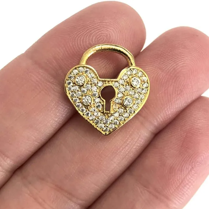 Peppy Beads Charm Necklaces 24Kt Gold Plated CZ Micro Pave Heart Charm