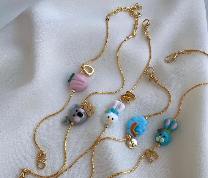 Peppy Beads Charm Necklaces Hand Made Murano Glass White Heart Charm