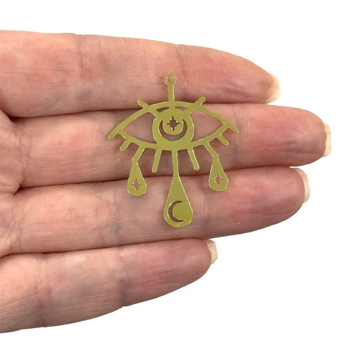 Peppy Beads Charm Necklaces Raw Brass Eye Charm Laser Cut Eye Charm