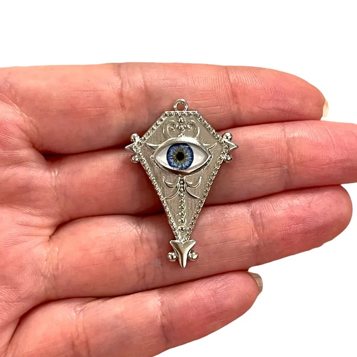 Peppy Beads Charm Necklaces Rhodium Plated Shield Charm With Eye Rhodium Shield Charm