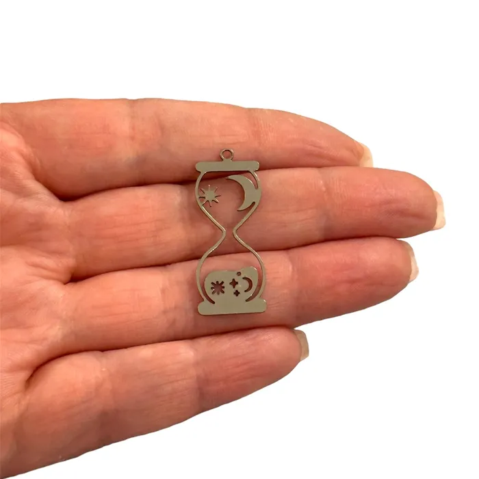 Peppy Beads Charm Necklaces Stainless Steel Sand Watch Charm Laser Cut Sand Watch Charm Peppy Beads Charm Necklaces Stainless Steel Sand Watch Charm Laser Cut Sand Watch Charm