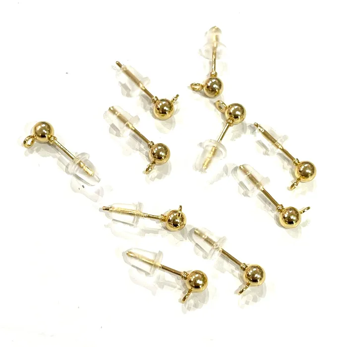 Peppy Beads Earrings 24Kt Gold Plated Ball Post Earring 3mm Ball Stud Earring With Loop 10 Pcs in a Pack NEW Peppy Beads Earrings 24Kt Gold Plated Ball Post Earring 3mm Ball Stud Earring With Loop 10 Pcs in a Pack NEW