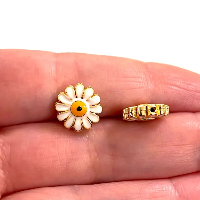 Peppy Beads Earrings 24Kt Gold Plated Brass DoubleSided Enamelled Daisy Charm