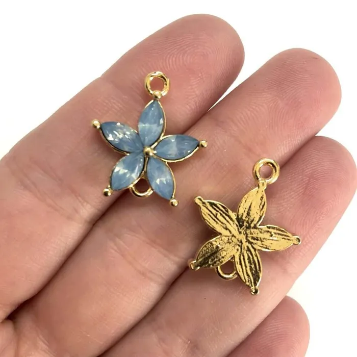 Peppy Beads Earrings 24Kt Gold Plated CZ Micro Pave Double Loop Flower Charm
