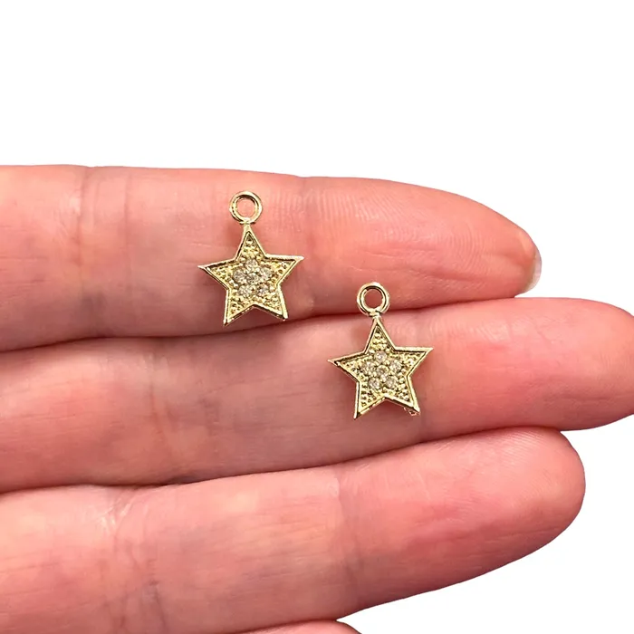 Peppy Beads Earrings 24Kt Gold Plated CZ Micro Pave Star Charms 2 pcs in a pack Peppy Beads Earrings 24Kt Gold Plated CZ Micro Pave Star Charms 2 pcs in a pack