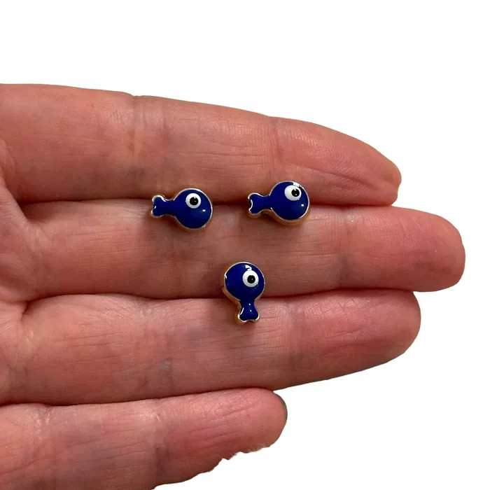 Peppy Beads Earrings 24Kt Gold Plated Double Side Navy Enamelled Fish Spacer Charms 3 pcs in a pack