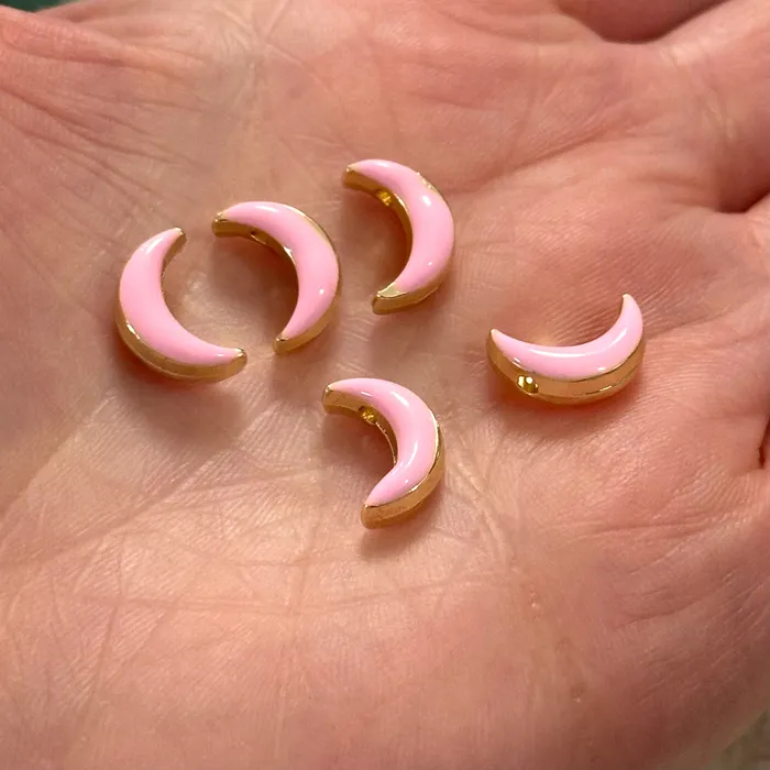 Peppy Beads Earrings 24Kt Gold Plated Double Side Pink Enamelled Crescent Charms 5 pcs in a pack Peppy Beads Earrings 24Kt Gold Plated Double Side Pink Enamelled Crescent Charms 5 pcs in a pack
