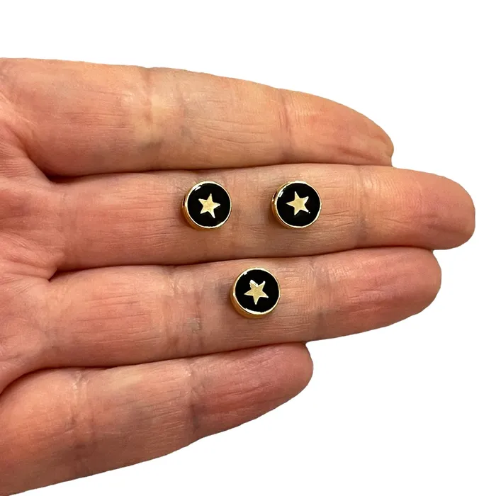 Peppy Beads Earrings 24Kt Gold Plated DoubleSided Black Enamelled Star Spacer Charms 3 pcs in a pack Peppy Beads Earrings 24Kt Gold Plated DoubleSided Black Enamelled Star Spacer Charms 3 pcs in a pack