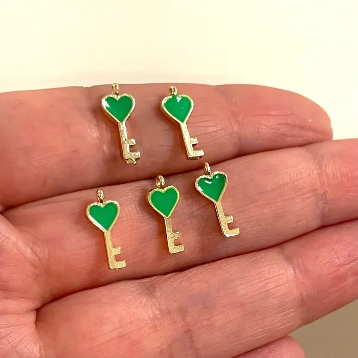 Peppy Beads Earrings 24Kt Gold Plated Neon Green Enamelled Key Charms 5 pcs in a pack Peppy Beads Earrings 24Kt Gold Plated Neon Green Enamelled Key Charms 5 pcs in a pack