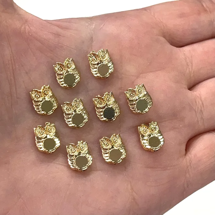 Peppy Beads Earrings 24Kt Gold Plated Owl Spacer Charms 10 pcs in a pack