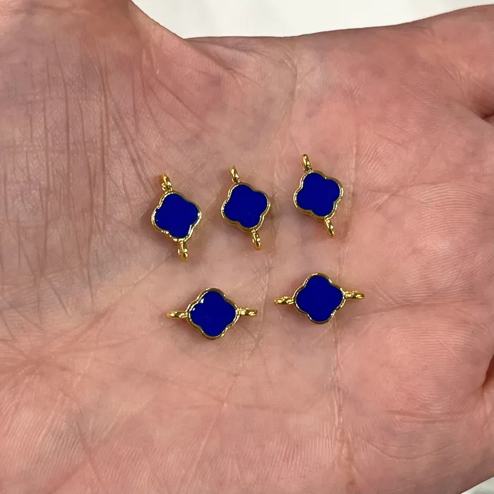 Peppy Beads Earrings 24Kt Shiny Gold Plated Navy Enamelled Clover Connector Charms Peppy Beads Earrings 24Kt Shiny Gold Plated Navy Enamelled Clover Connector Charms