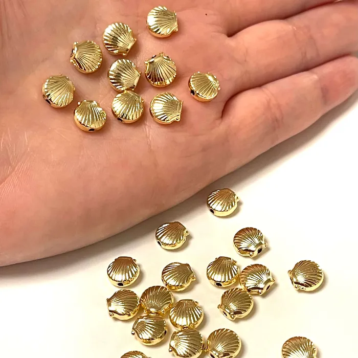 Peppy Beads Earrings 24Kt Shiny Gold Plated Oyster Spacer Charms Vertical Hole Oyster Charms 10 pcs in a pack Peppy Beads Earrings 24Kt Shiny Gold Plated Oyster Spacer Charms Vertical Hole Oyster Charms 10 pcs in a pack