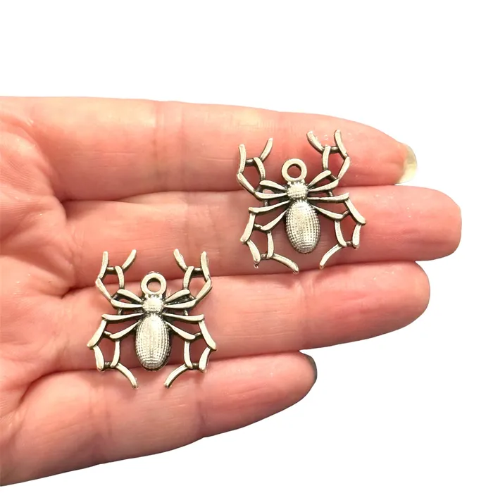 Peppy Beads Earrings Antique Silver Plated Spider Charms 2 pcs in a pack