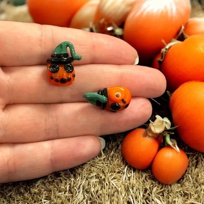 Peppy Beads Earrings Halloween Pumpkin Hand Made Murano Glass Charm