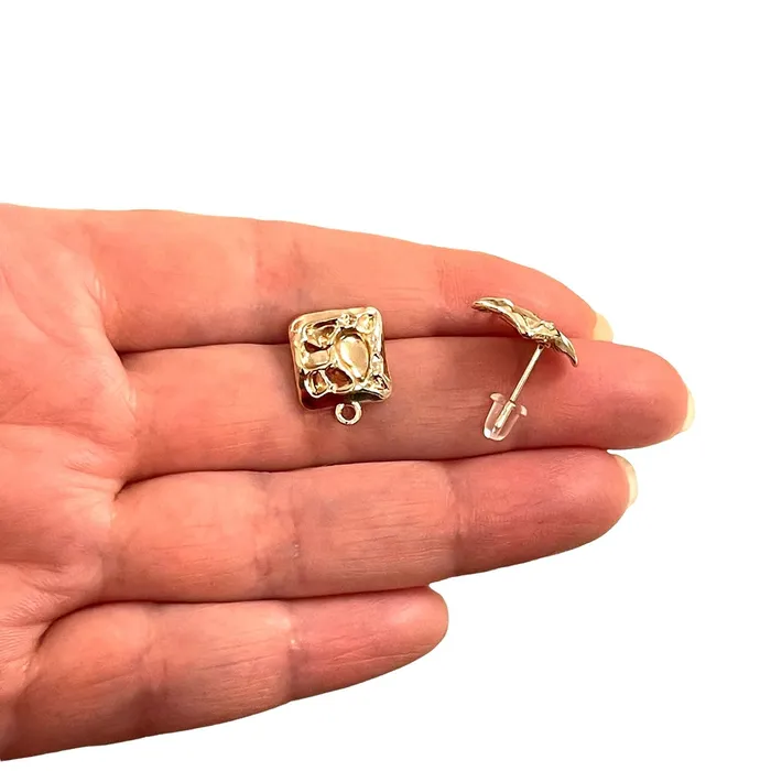 Peppy Beads Earrings Rose Gold Plated Brass Square Stud Earrings 2 pcs in a pack