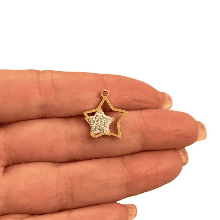 Peppy Beads Earrings Waterproof Stainless Steel Gold Star Charm with CZ Accents