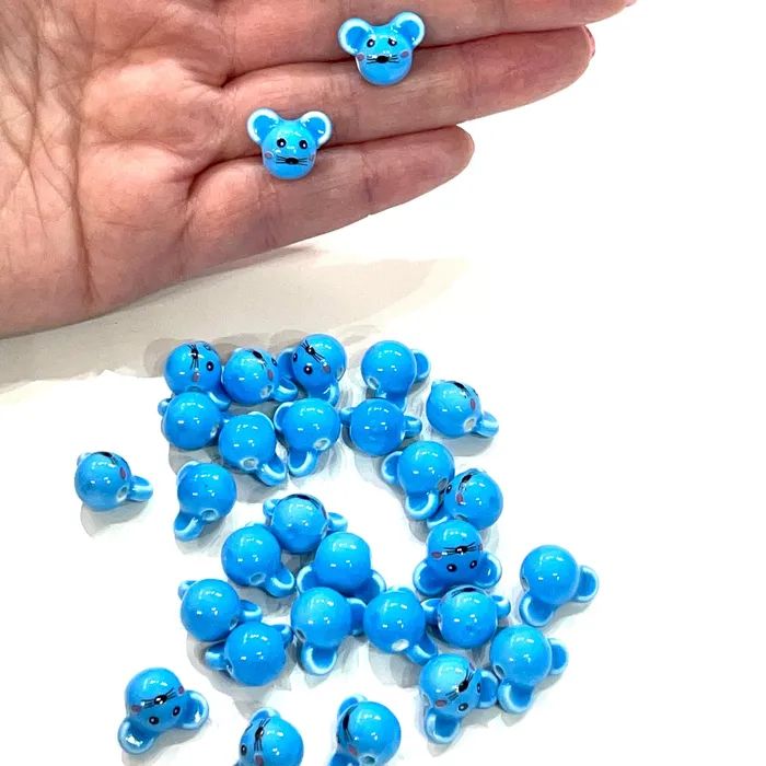 Peppy Beads Hand Made Ceramic Blue Funny Mouse Charms 5 pcs in a pack Earrings