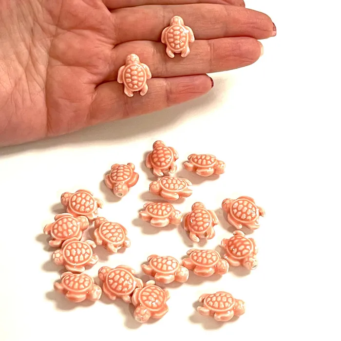 Peppy Beads Hand Made Ceramic Peach Turtle Charms 5 pcs in a pack Earrings